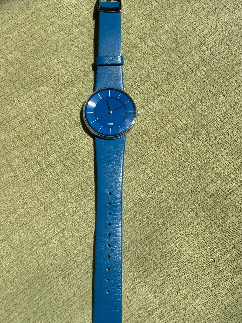 Alessi Unisex Blue Minimalist Leather Strap Watch